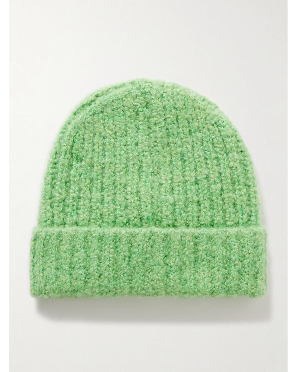 God's True Cashmere Green Button-Embellished Ribbed Cashmere-Bouclé Beanie