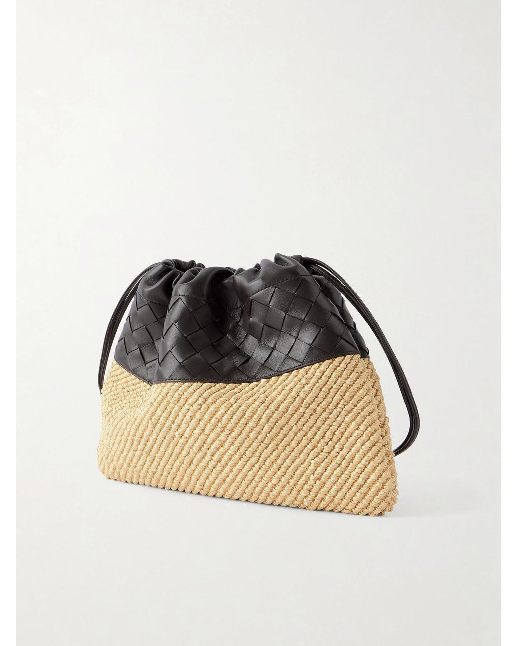 Bottega Veneta Black Dustbag Medium Intrecciato Leather And Raffia Clutch