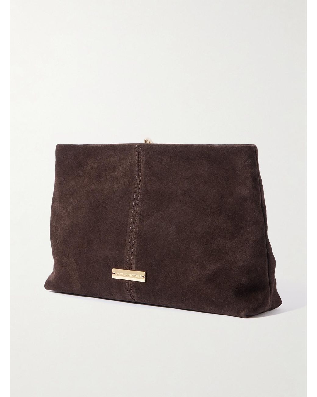 Loeffler Randall Brown Corrine Gathered Suede Clutch