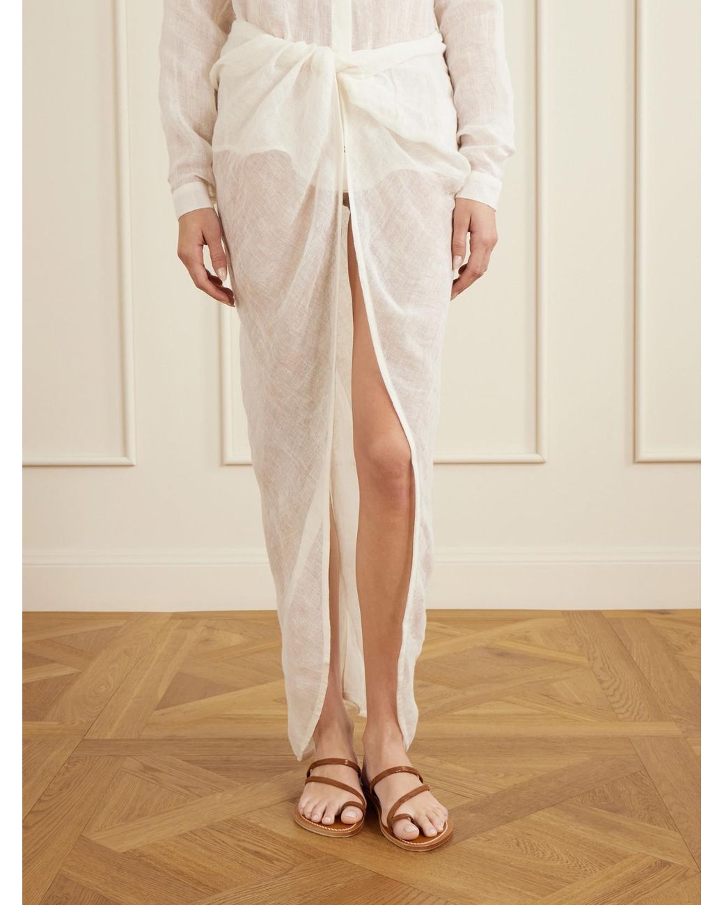 LeKasha White Qaraya Light Linen Pareo Skirt