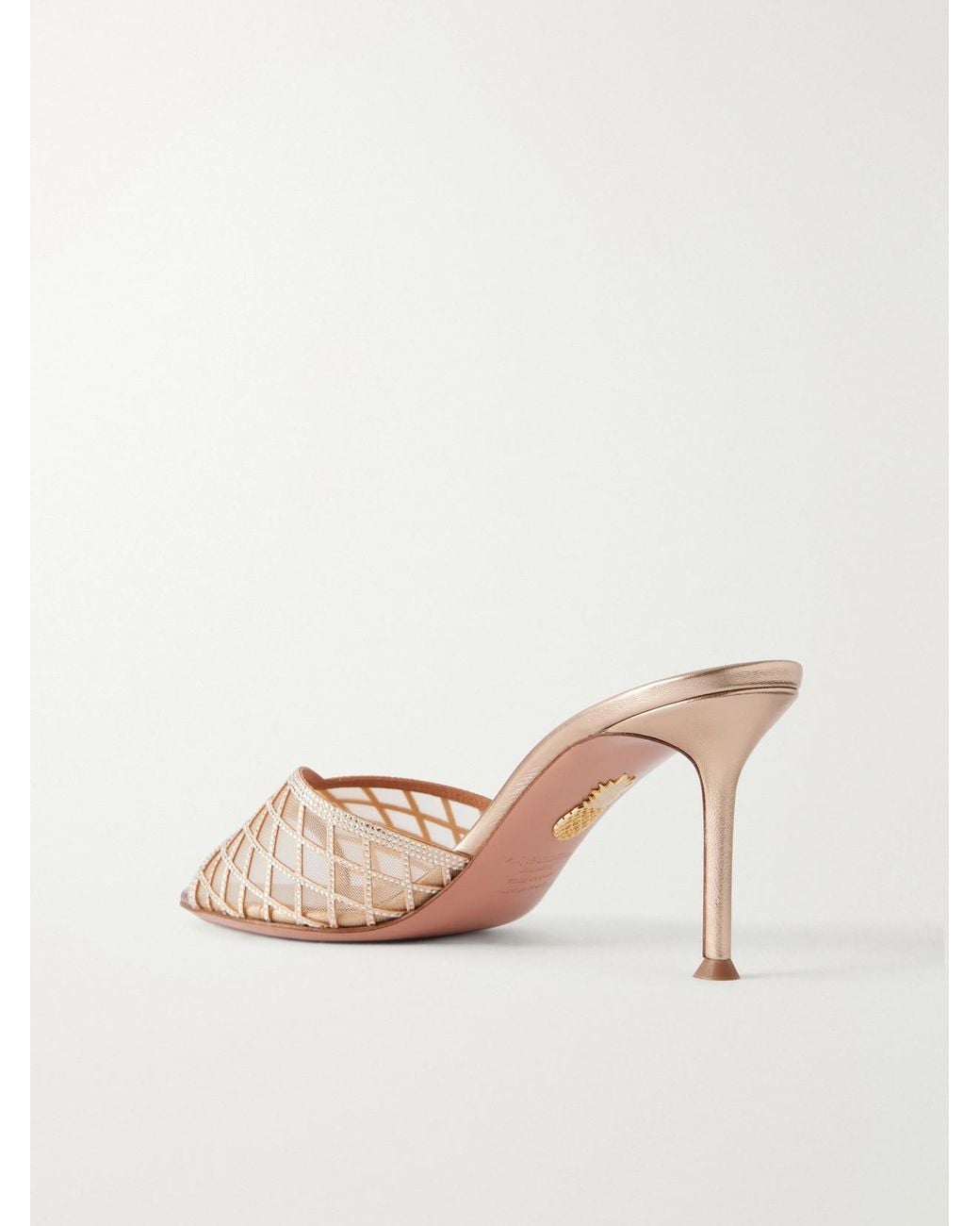 Aquazzura Natural Lumiere 75 Crystal-Embellished Mesh Sandals