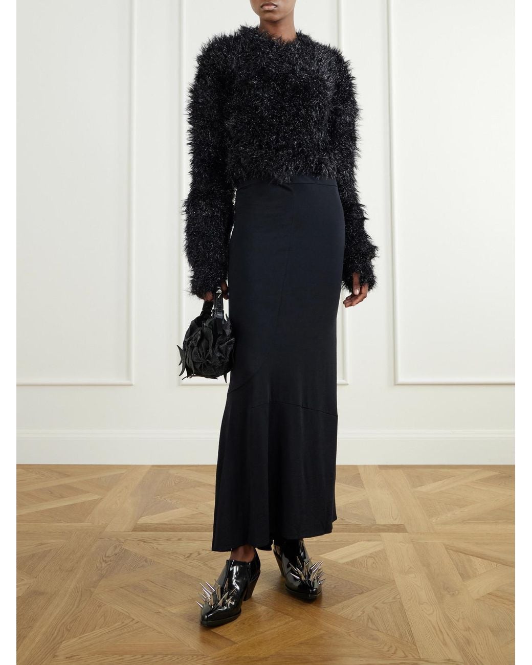Junya Watanabe Black Wool-Jersey Maxi Skirt