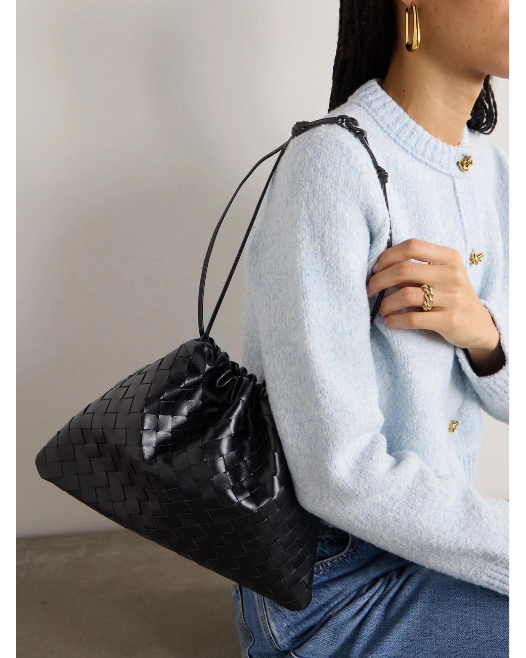 Bottega Veneta Black Dustbag Medium Intrecciato Leather Clutch