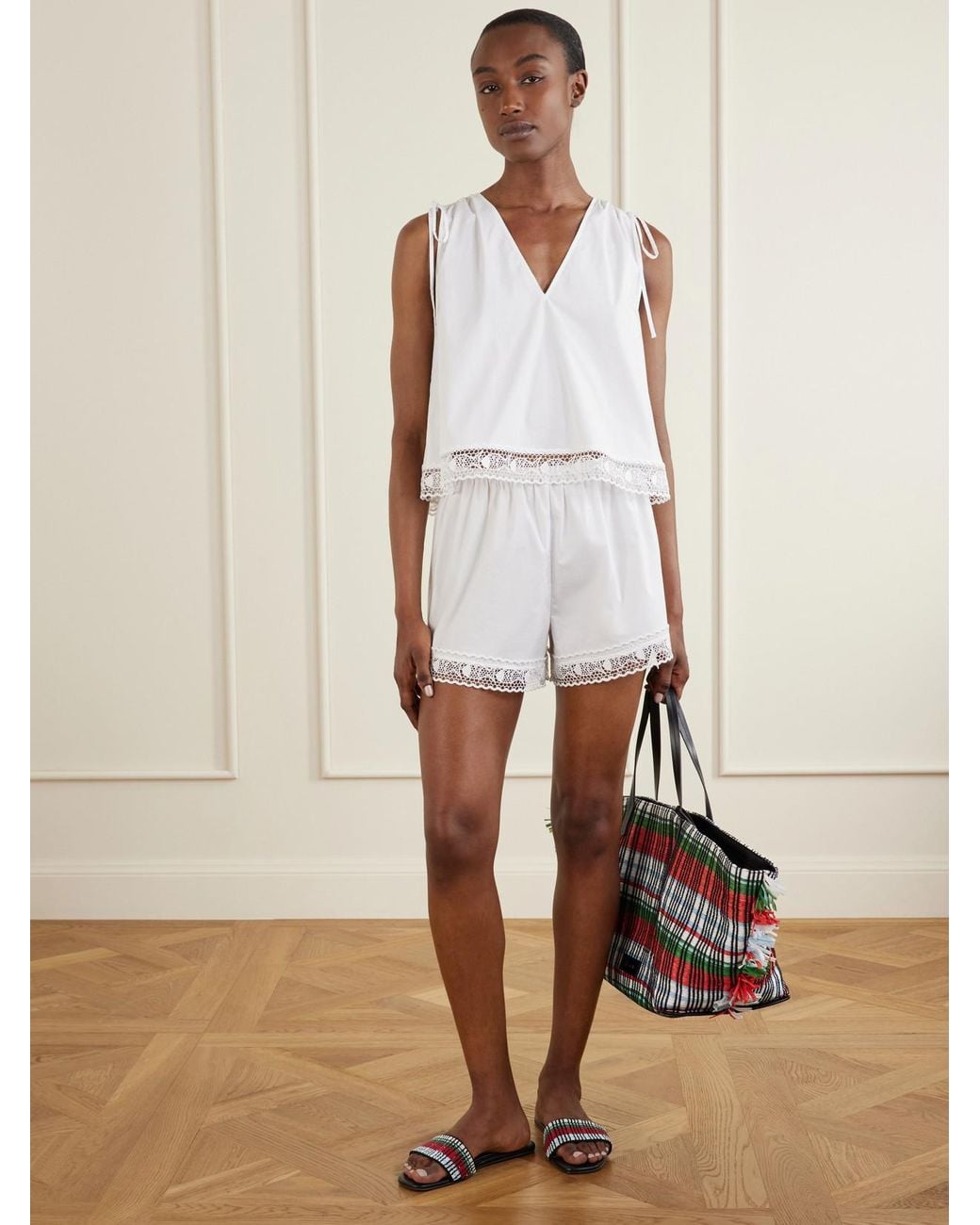 Staud White Da Adolfo Brezza Cotton-Blend Shorts
