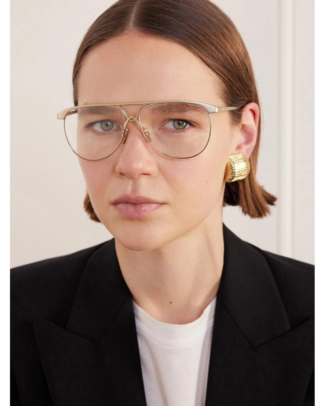 Céline Natural Aviator-Style Metal Glasses