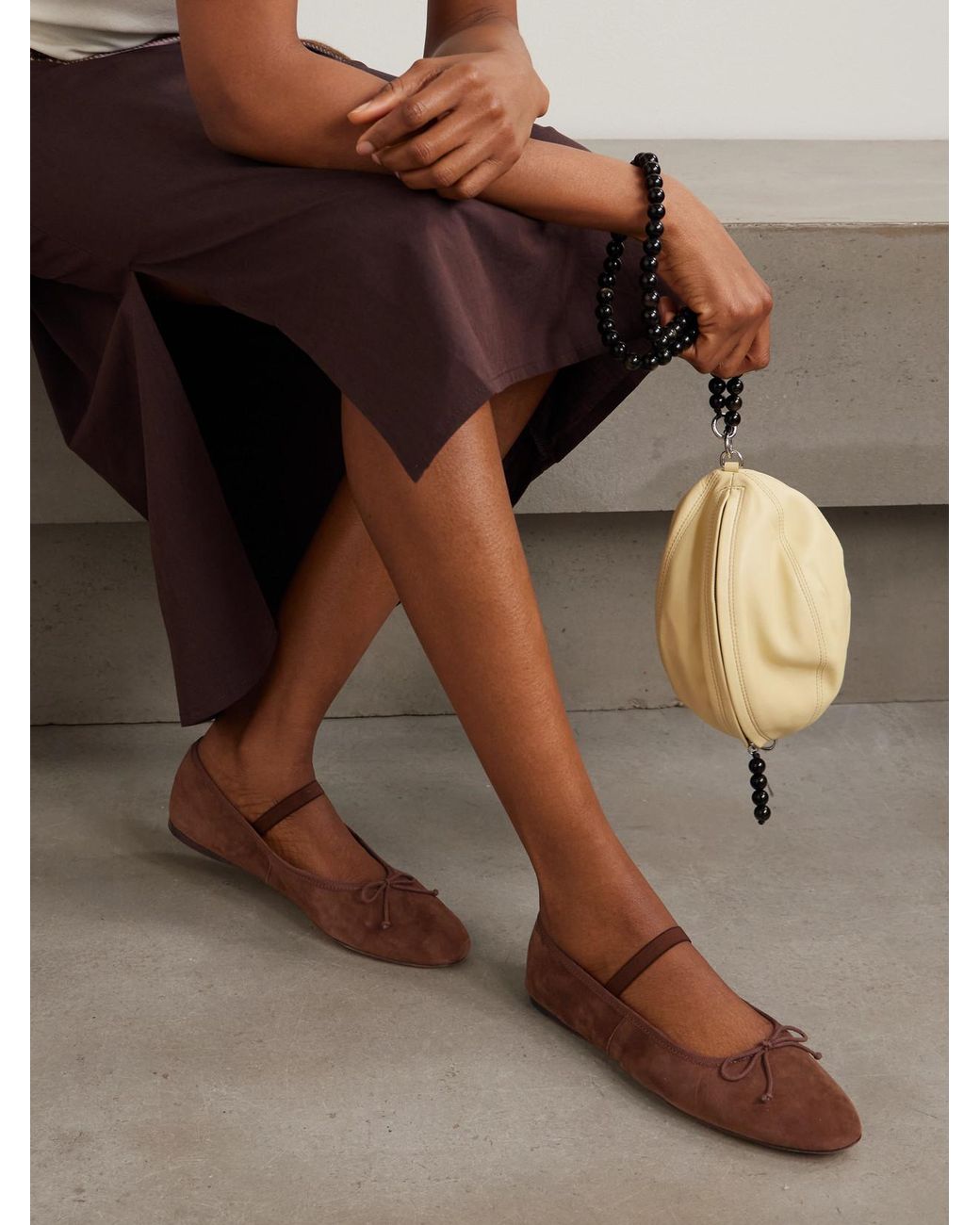 Loeffler Randall Brown Leonie Bow-Embellished Suede Ballet Flats