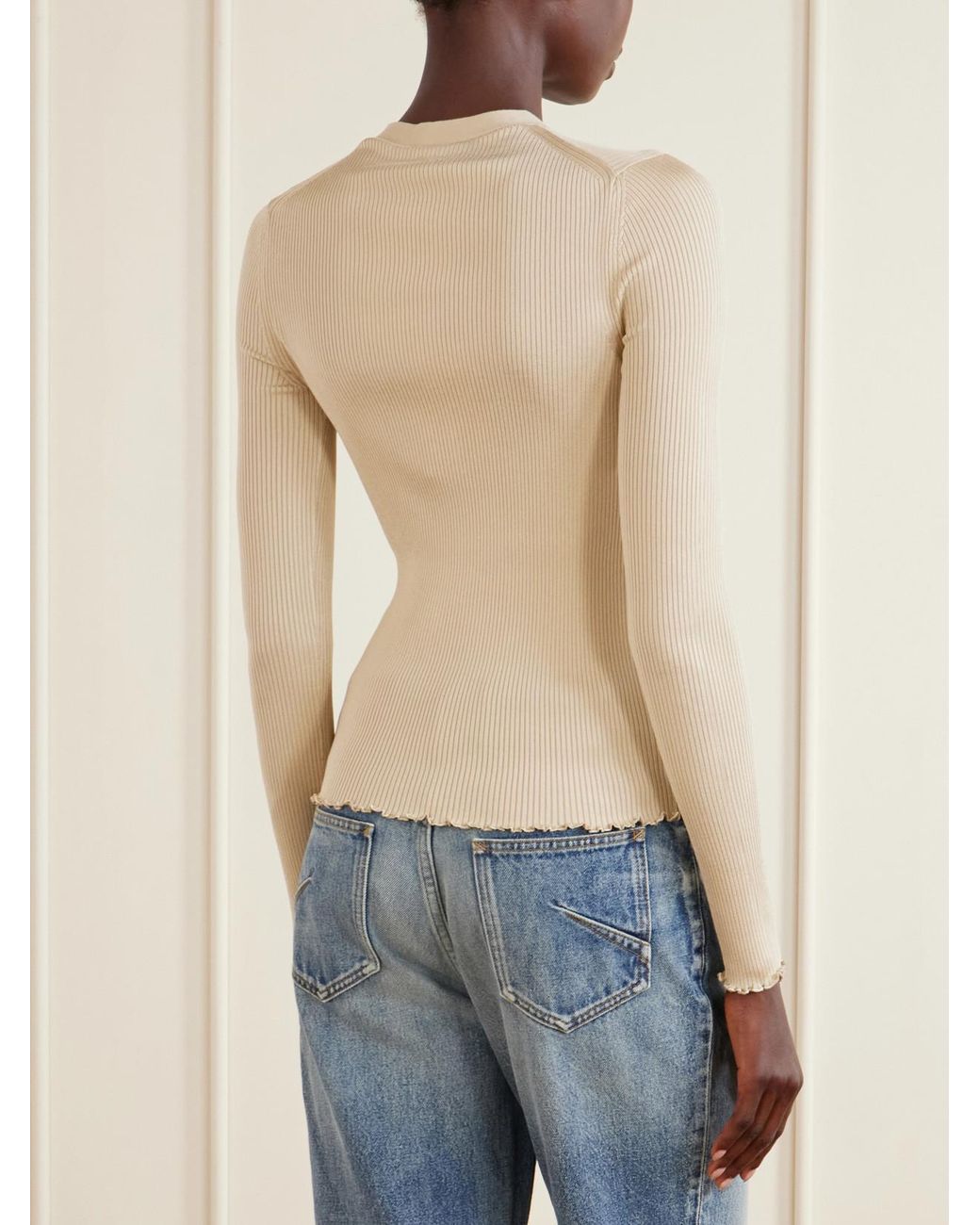 Alaïa Natural Ribbed Silk-Blend Top