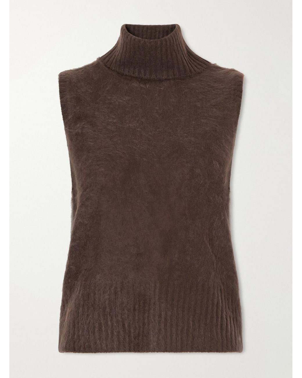 Veronica Beard Brown Mazzy Brushed Cashmere Turtleneck Vest