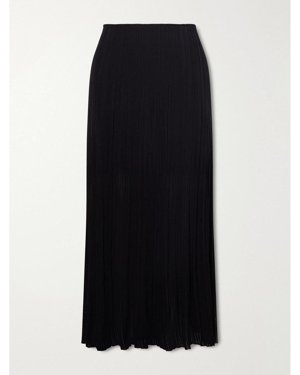 Balmain Black Plissé-Crepe Midi Skirt