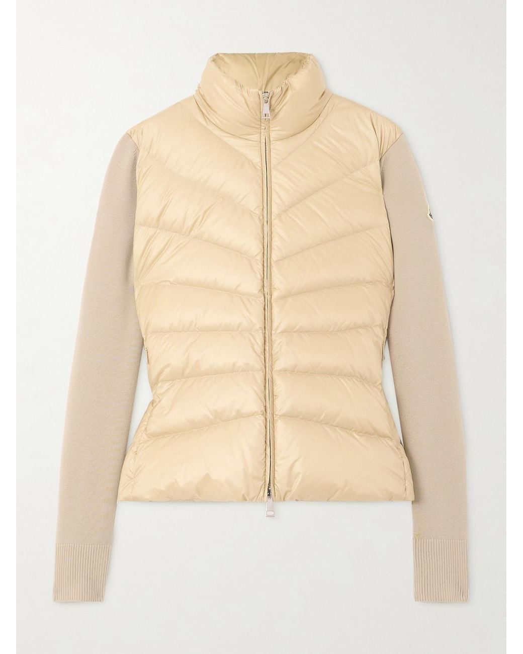 Moncler Natural Apliquéd Wool And Quilted Shell Down Cardigan
