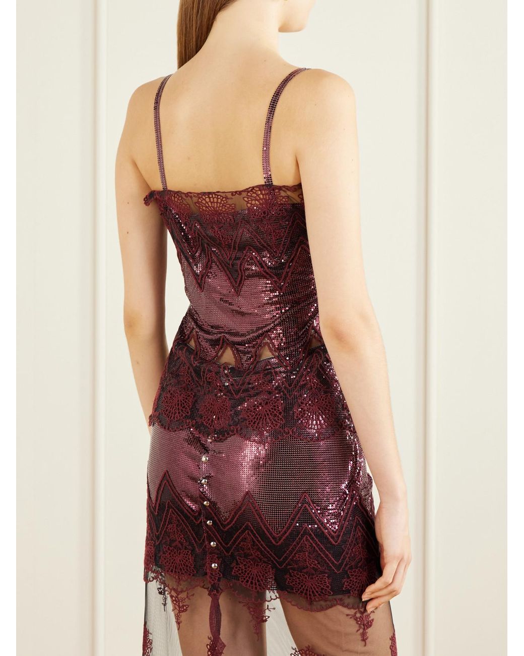 Rabanne Purple Lace-Trimmed Chainmail Camisole