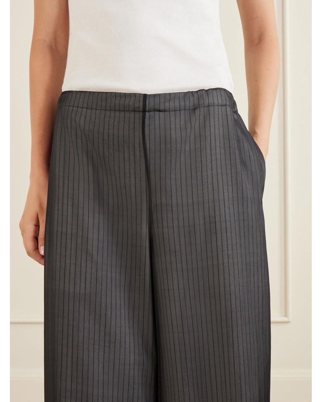 Kallmeyer Gray Cairo Striped Silk And Cotton-Poplin Wide-Leg Pants