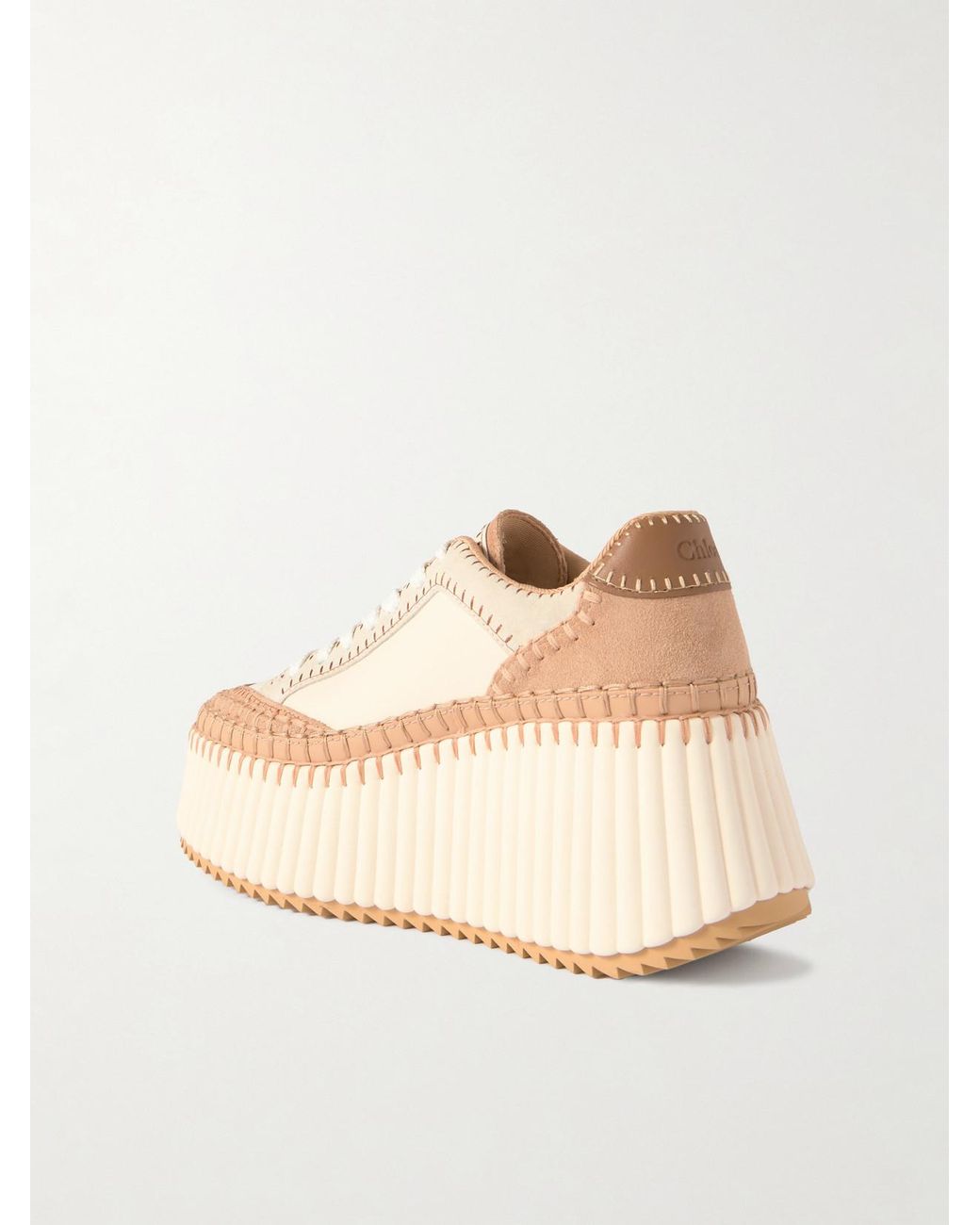 Chloé Natural Nama Suede-Trimmed Leather Platform Sneakers