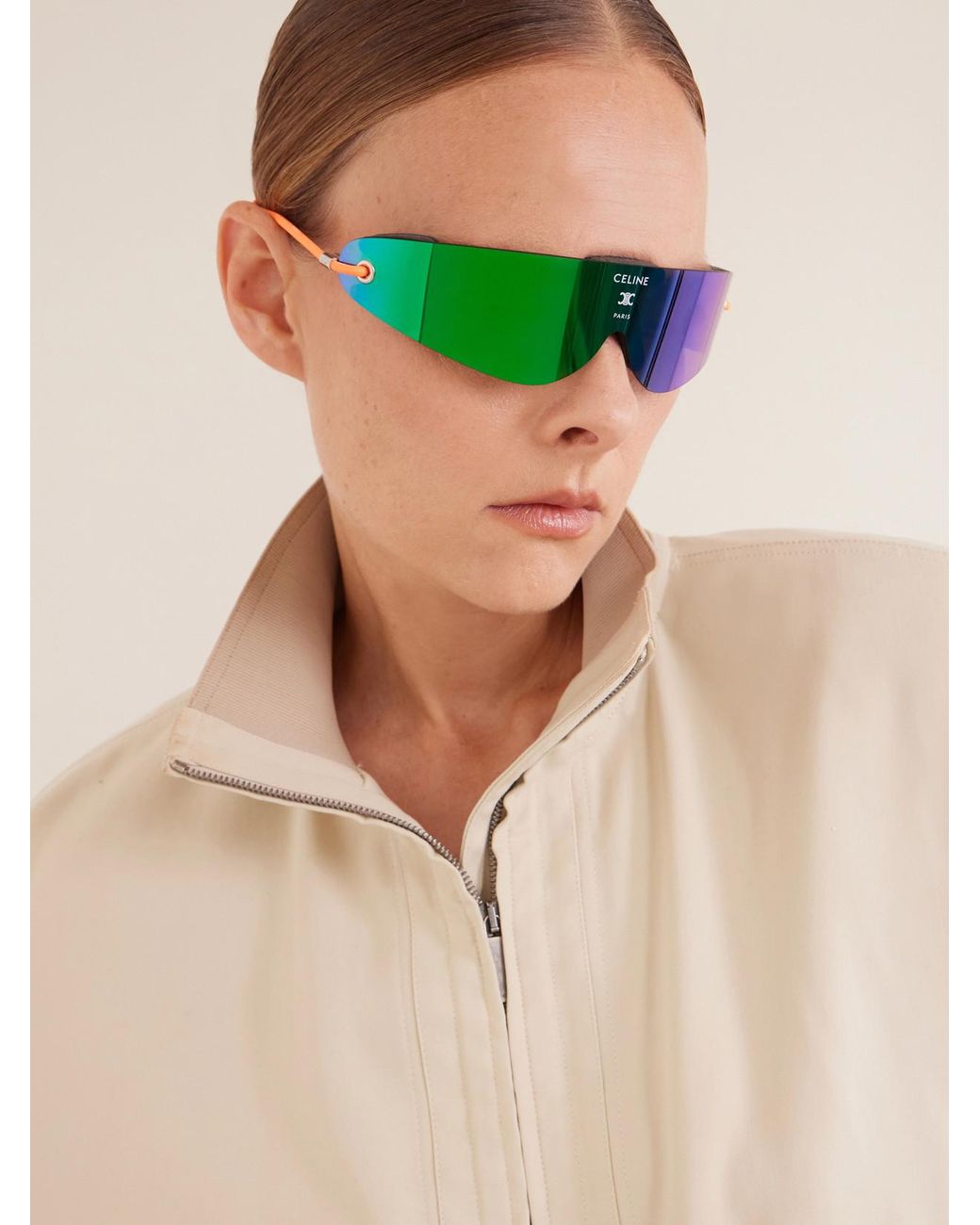 Céline Green Runner Shield-Style Injection Sunglasses