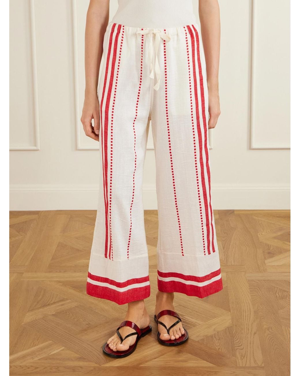 Lemlem Red Desta Straight-Leg Cotton Pants