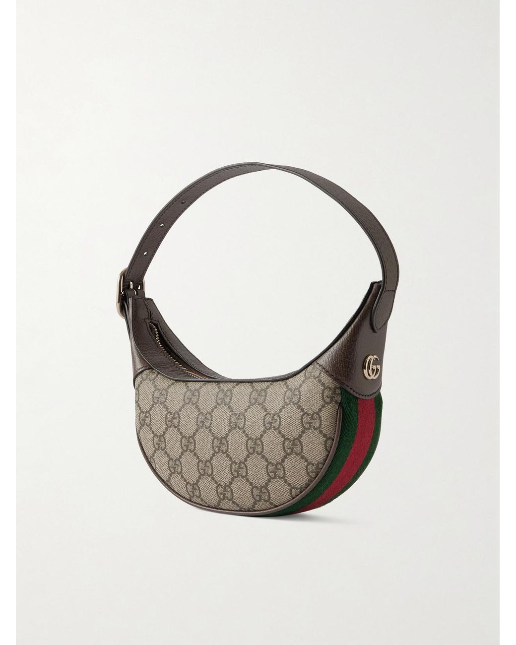 Gucci Gray Ophidia Mini Leather-Trimmed Coated Canvas-Jacquard Shoulder Bag