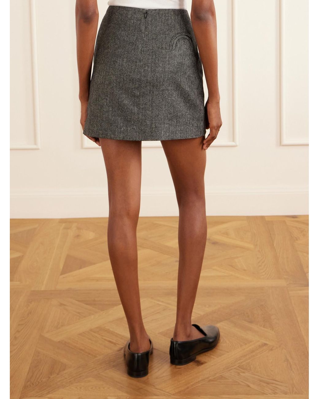 Blazé Milano Gray Coci Herringbone Wool-Blend Mini Skirt
