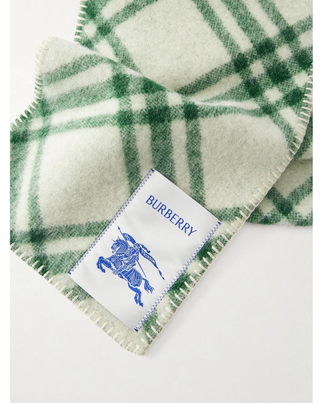 Burberry Green Logo-Appliquéd Checked Wool Scarf