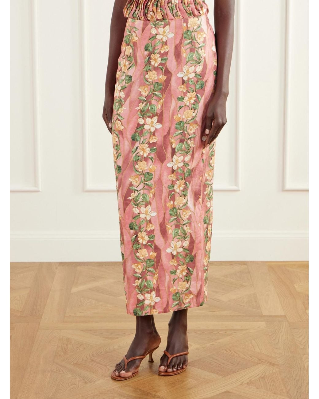 Agua Bendita White Lirica Cauca Floral-Print Linen-Woven Maxi Skirt