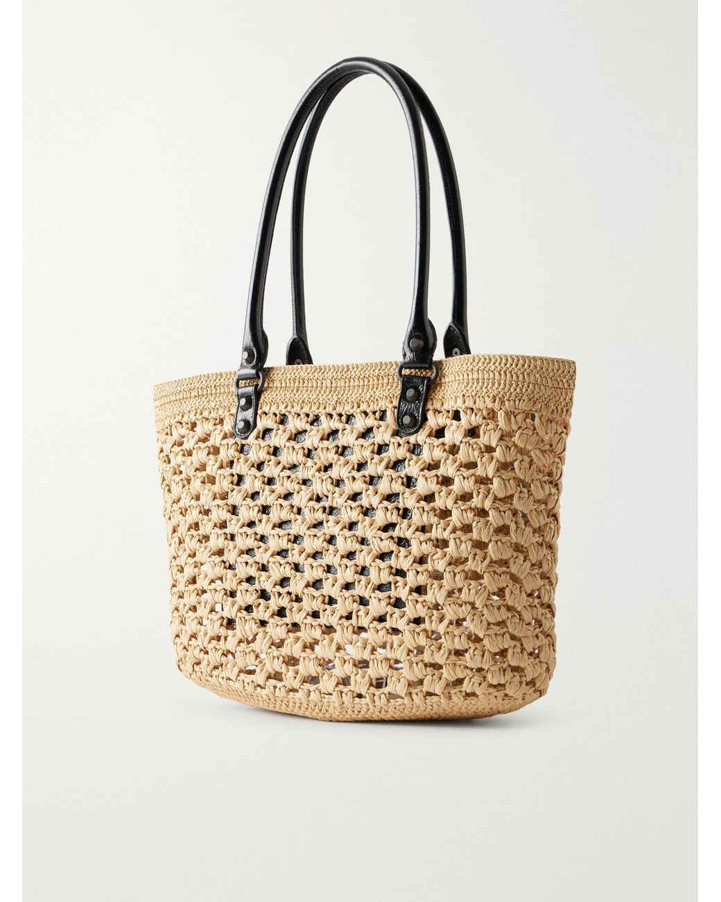 Balenciaga Natural Le City Leather-Trimmed Raffia Shoulder Bag