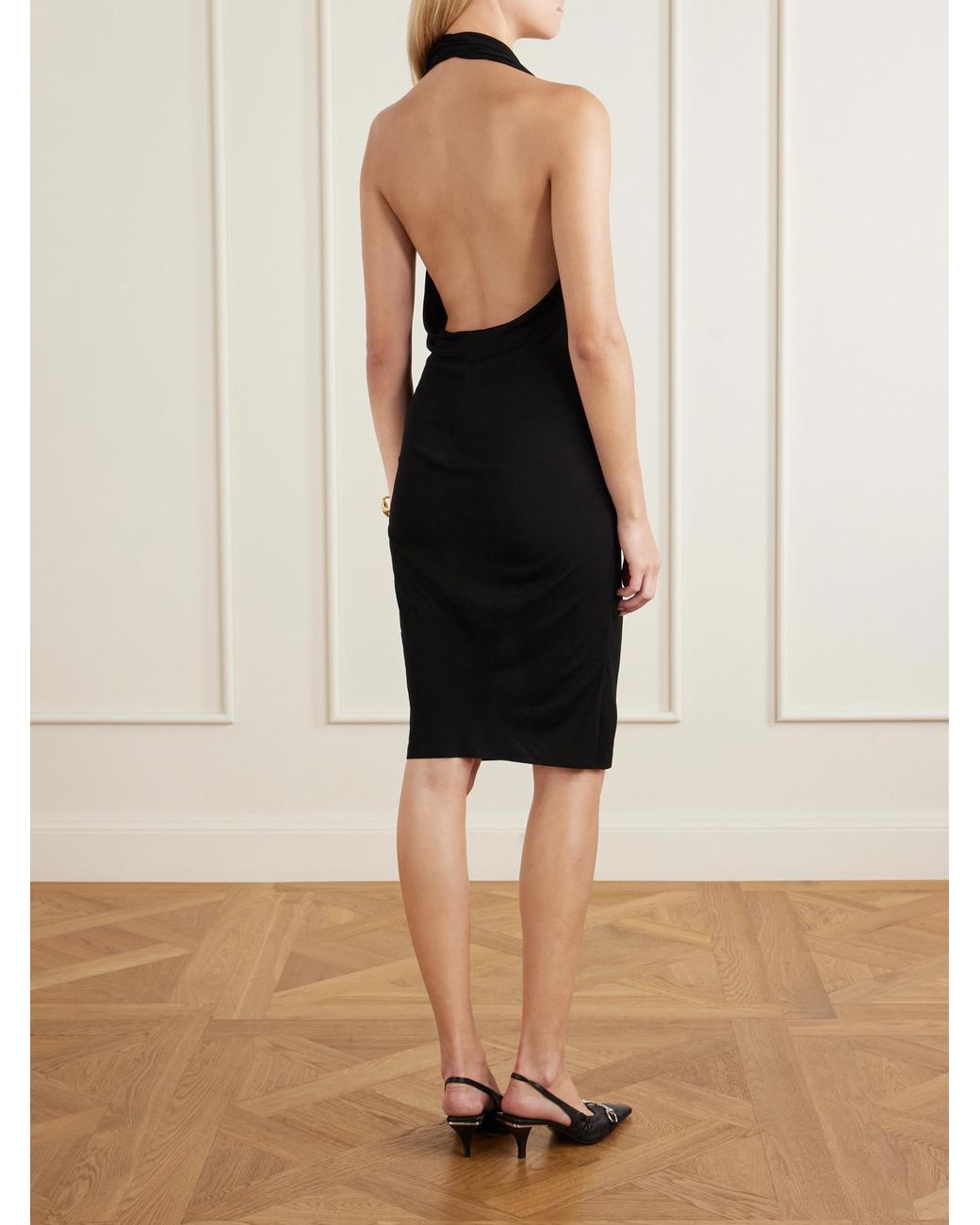 Gucci Black Draped Halterneck Crepe-Jersey Midi Dress