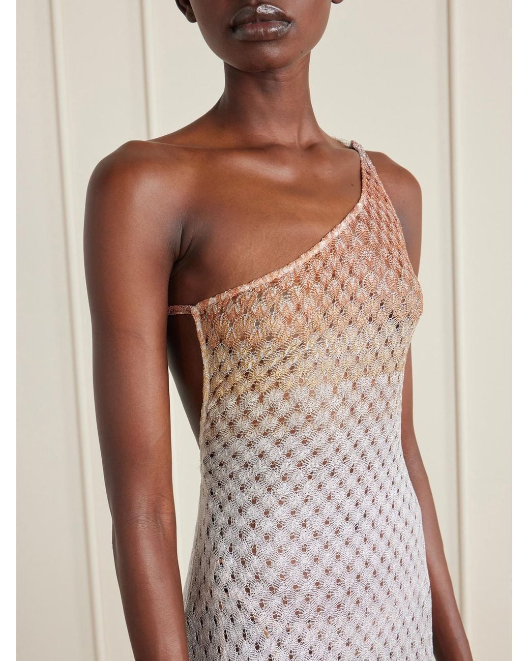Missoni Green One-Shoulder Metallic Crochet-Knit Coverup