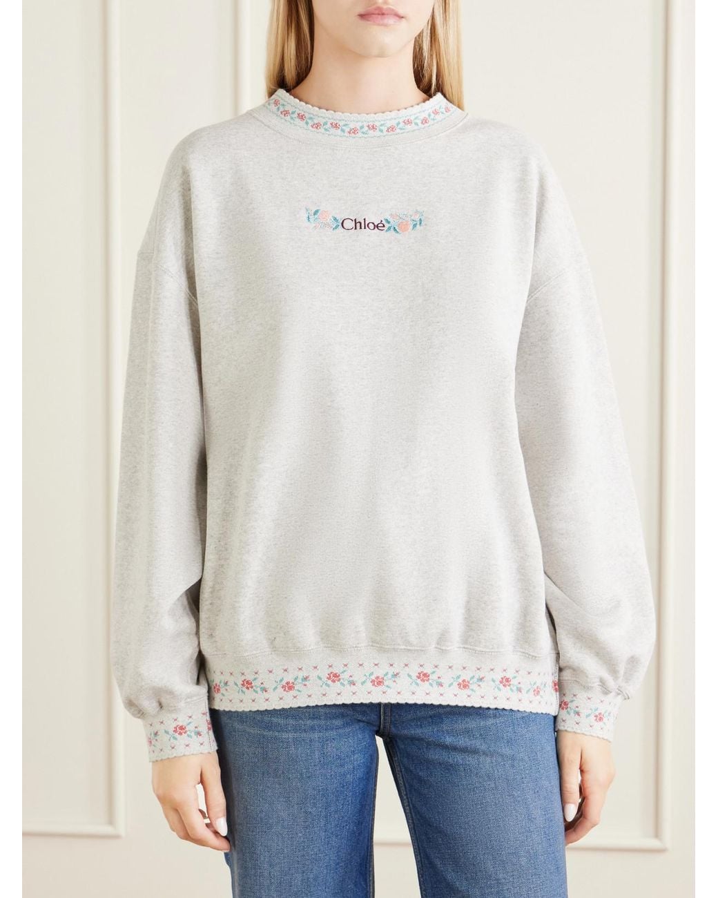 Chloé White Logo-Embroidered Scalloped Cotton-Jersey Sweatshirt