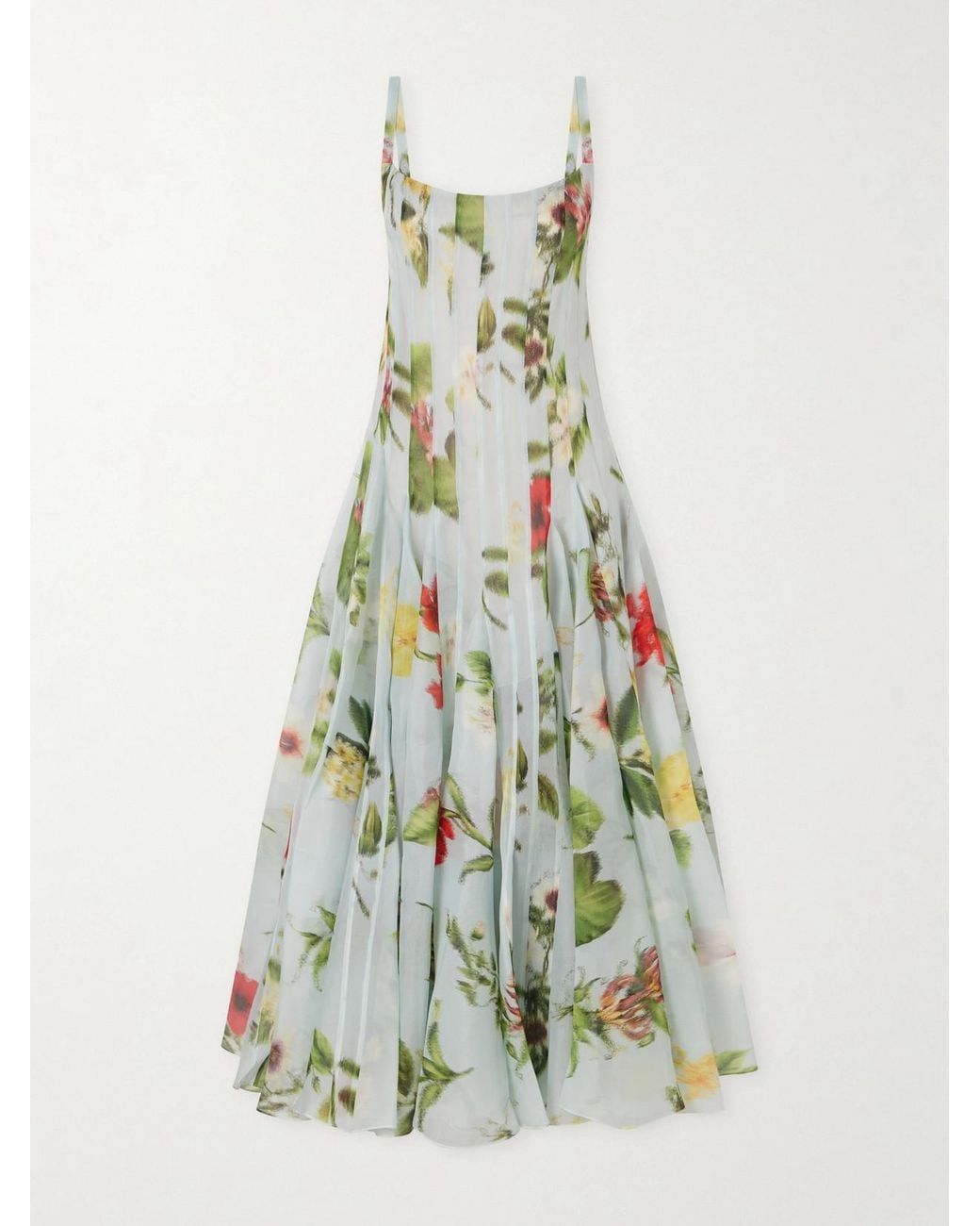Oscar de la Renta White Paneled Floral-Printed Organza Silk Gown