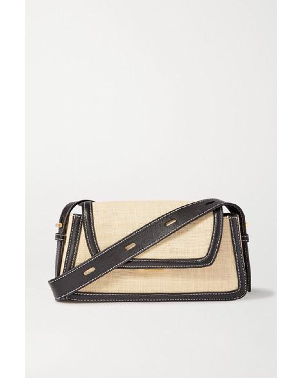 Oroton Camille Two-tone Straw And Leather Shoulder Bag in Black