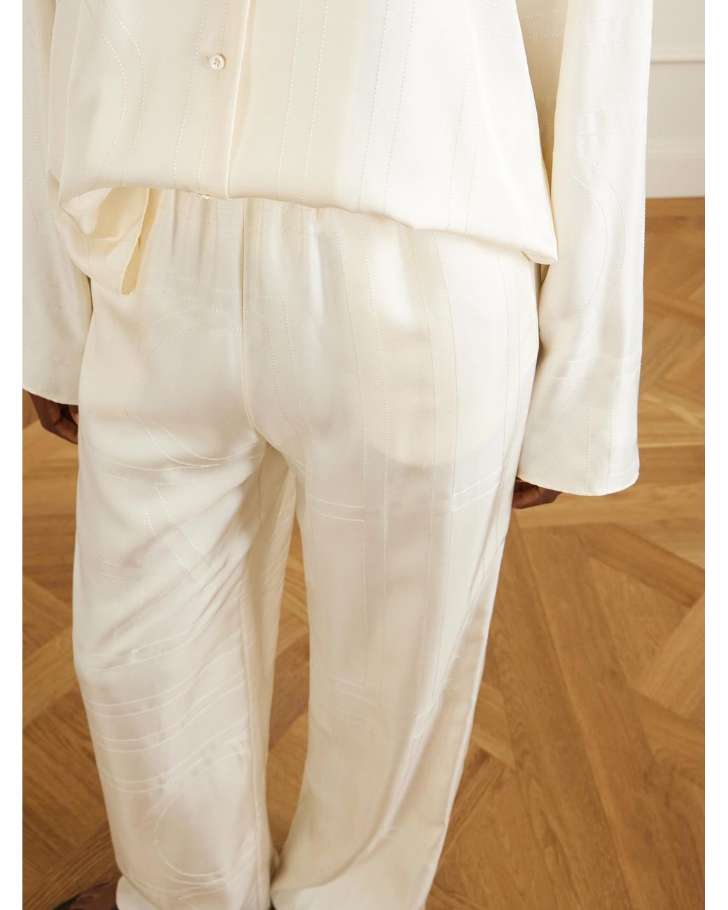 Totême White Monogram Silk Wide-Leg Pyjama Pants