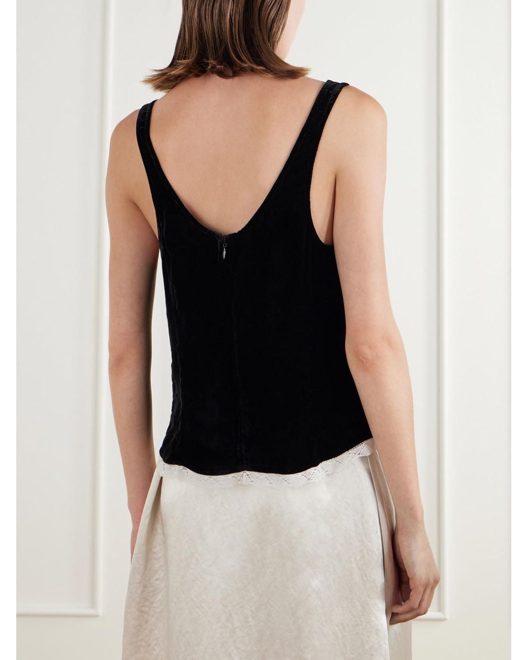 Maria McManus Black Lace-Trimmed Velvet Cami