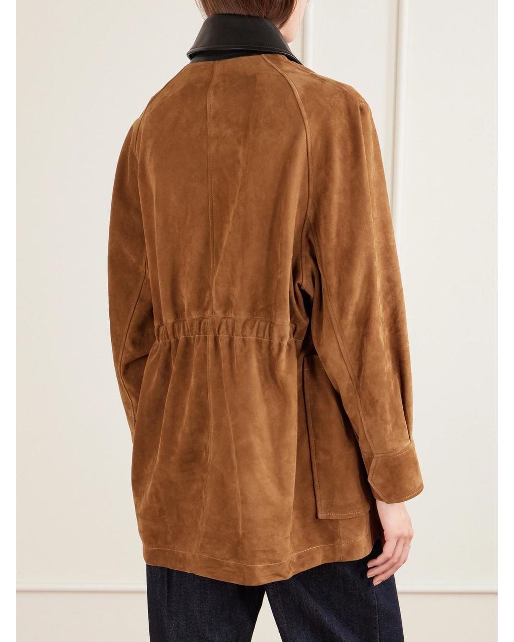 Nour Hammour Brown Grange Gathered Leather-Trimmed Suede Jacket