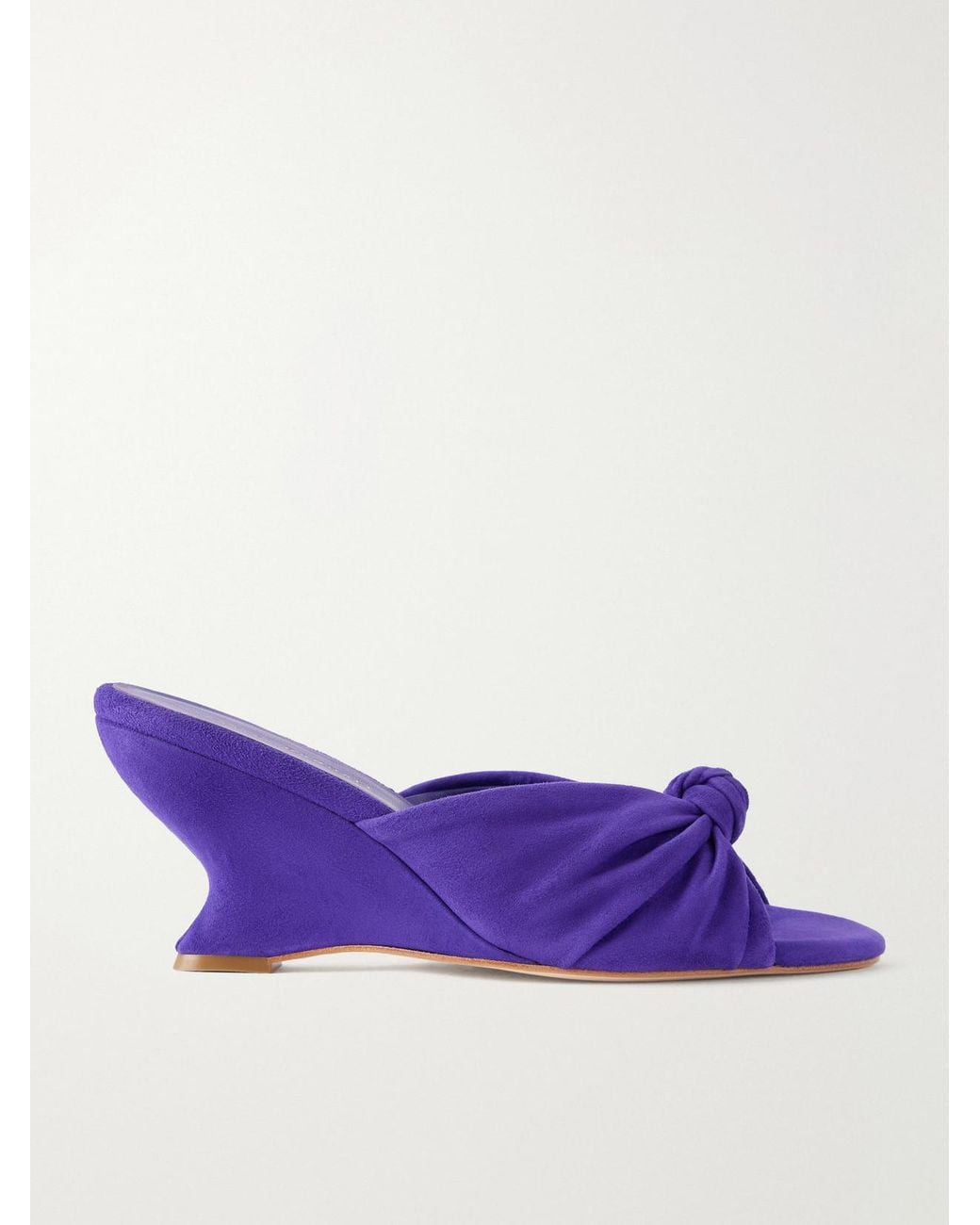 Loeffler Randall Purple Marsy 75 Gathered Knotted Suede Wedge Sandals