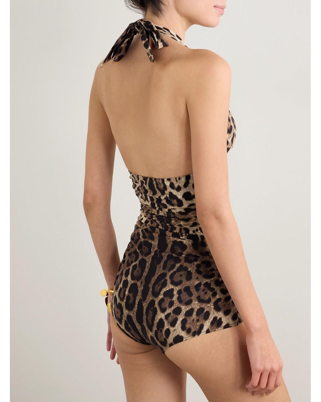 Dolce & Gabbana White Leopard-Print Halterneck Swimsuit