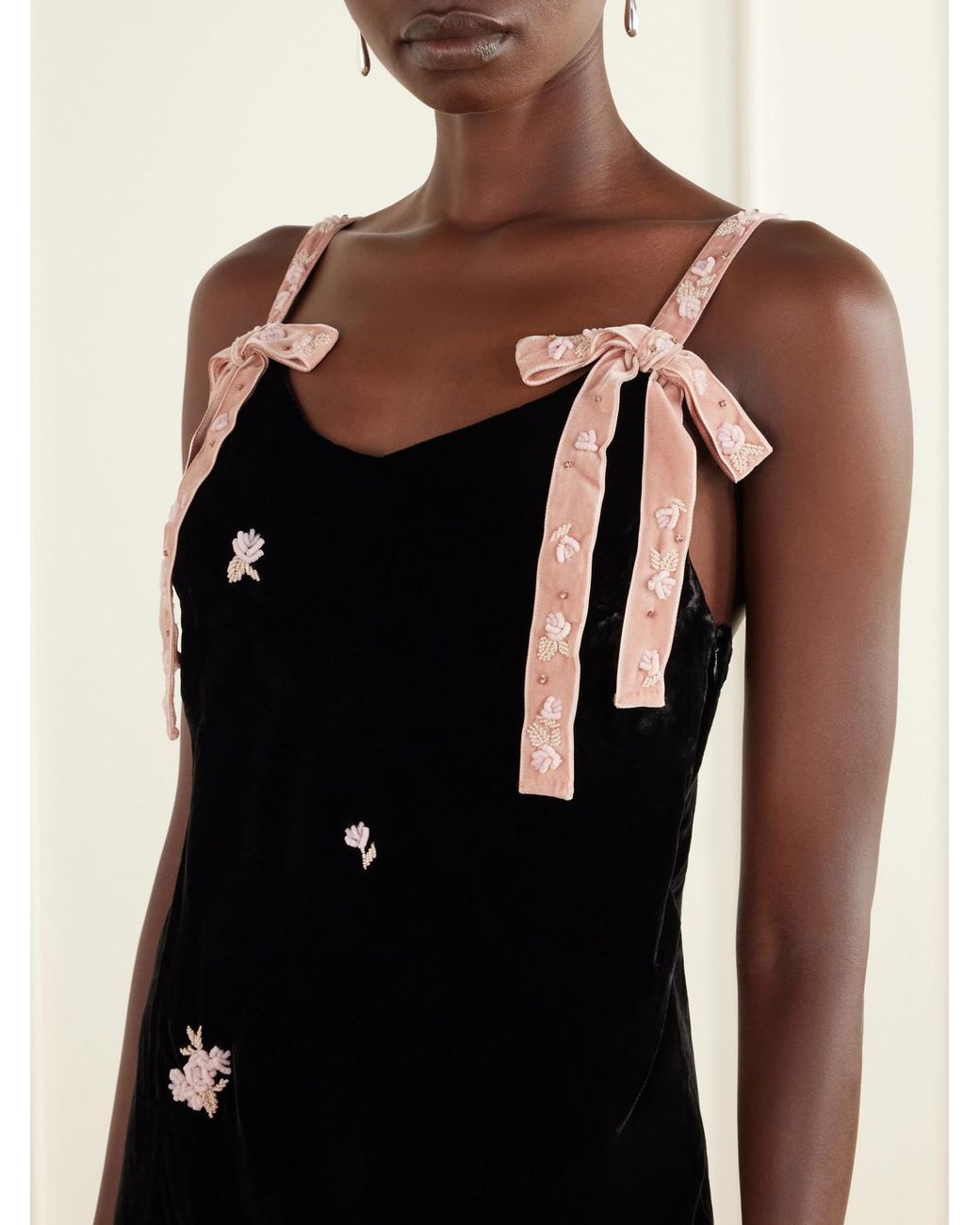 BERNADETTE Black Julie Bead-Embellished Bow-Detailed Velvet Gown