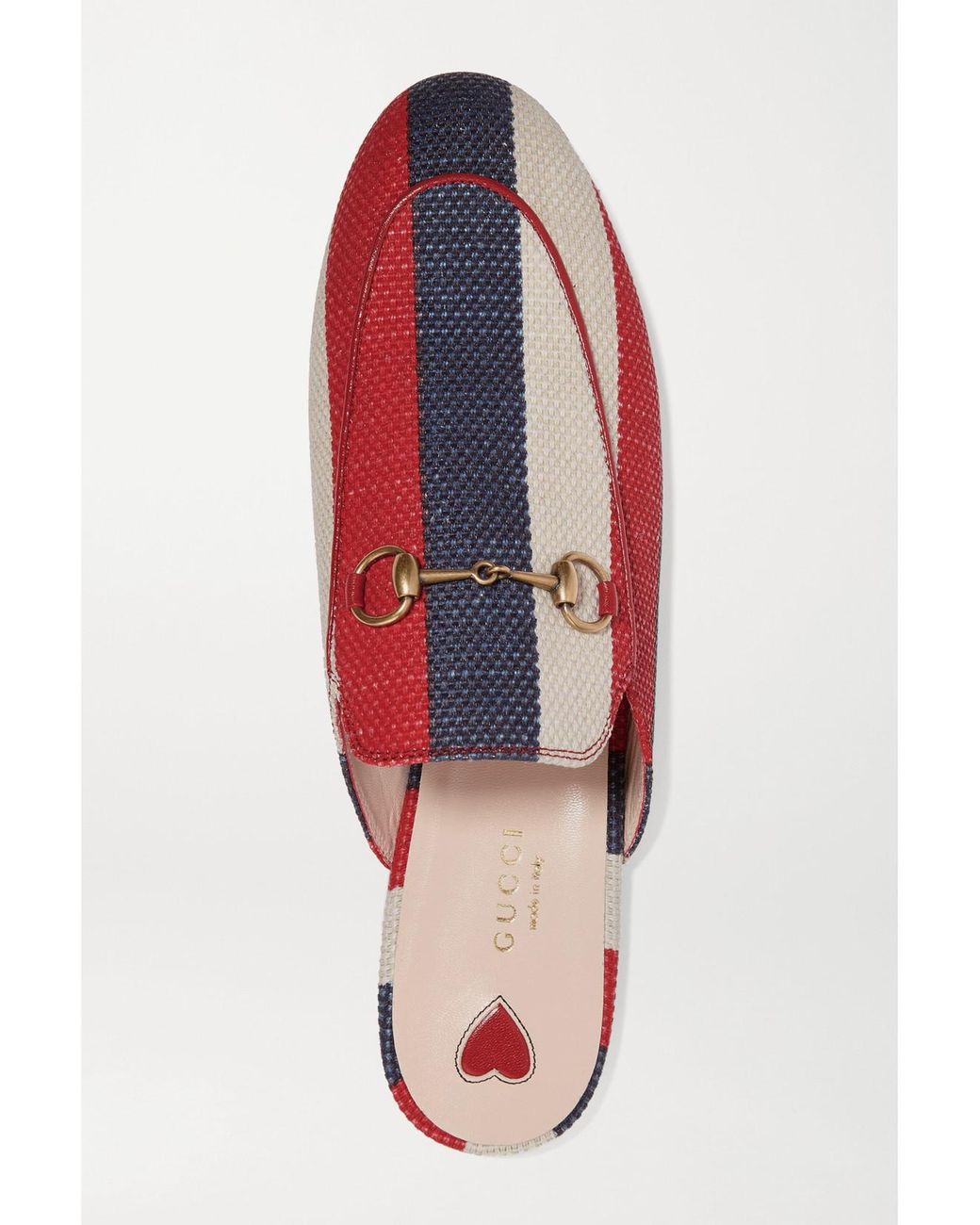 Gucci Red Princetown Horsebit-Detailed Striped Canvas Slippers
