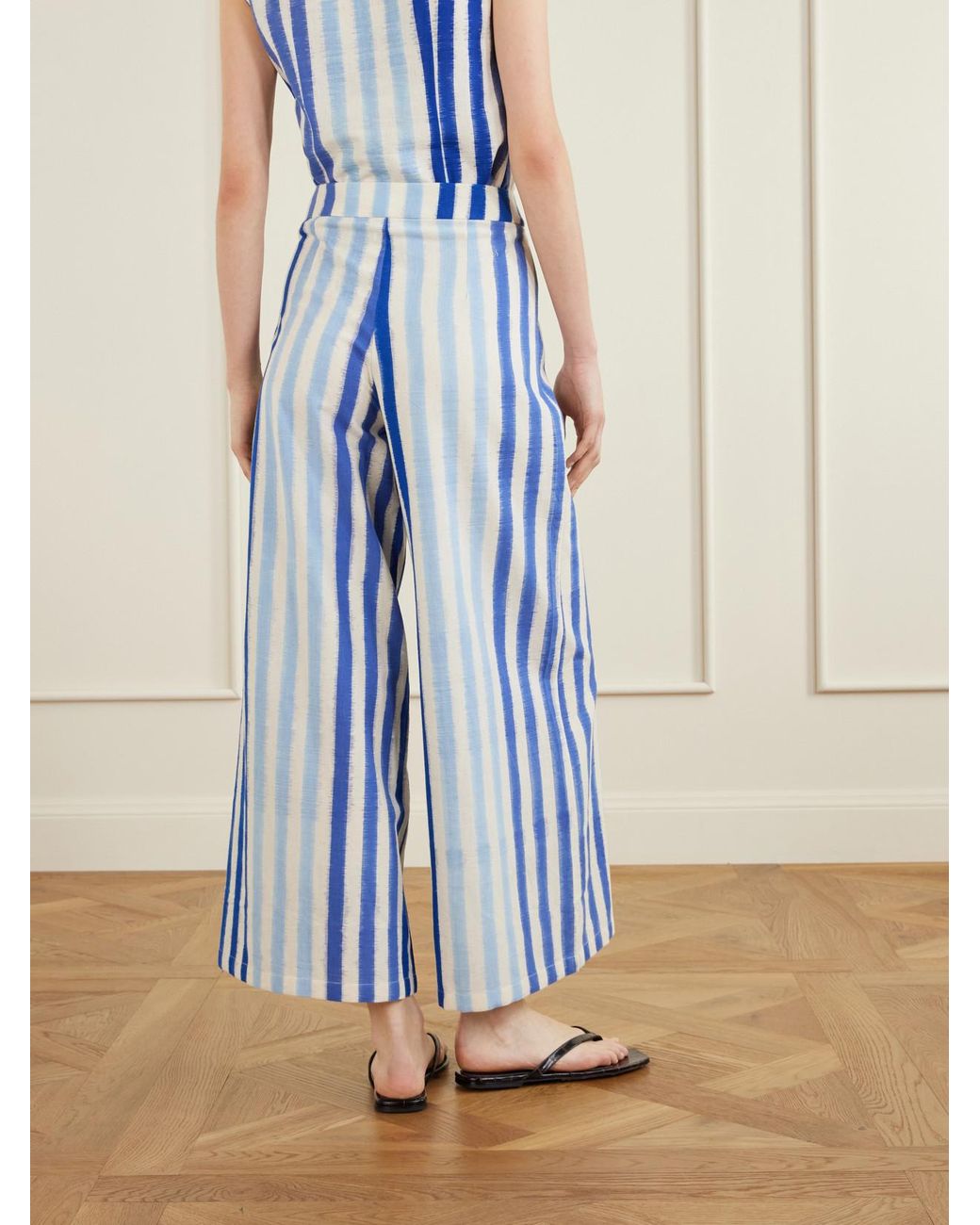 Emporio Sirenuse Blue Striped Wide-Leg Cotton Pants
