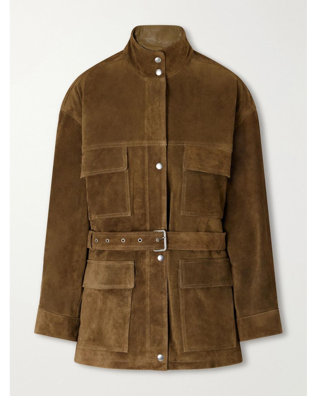 Arma Brown Delore Belted Paneled Suede Jacket
