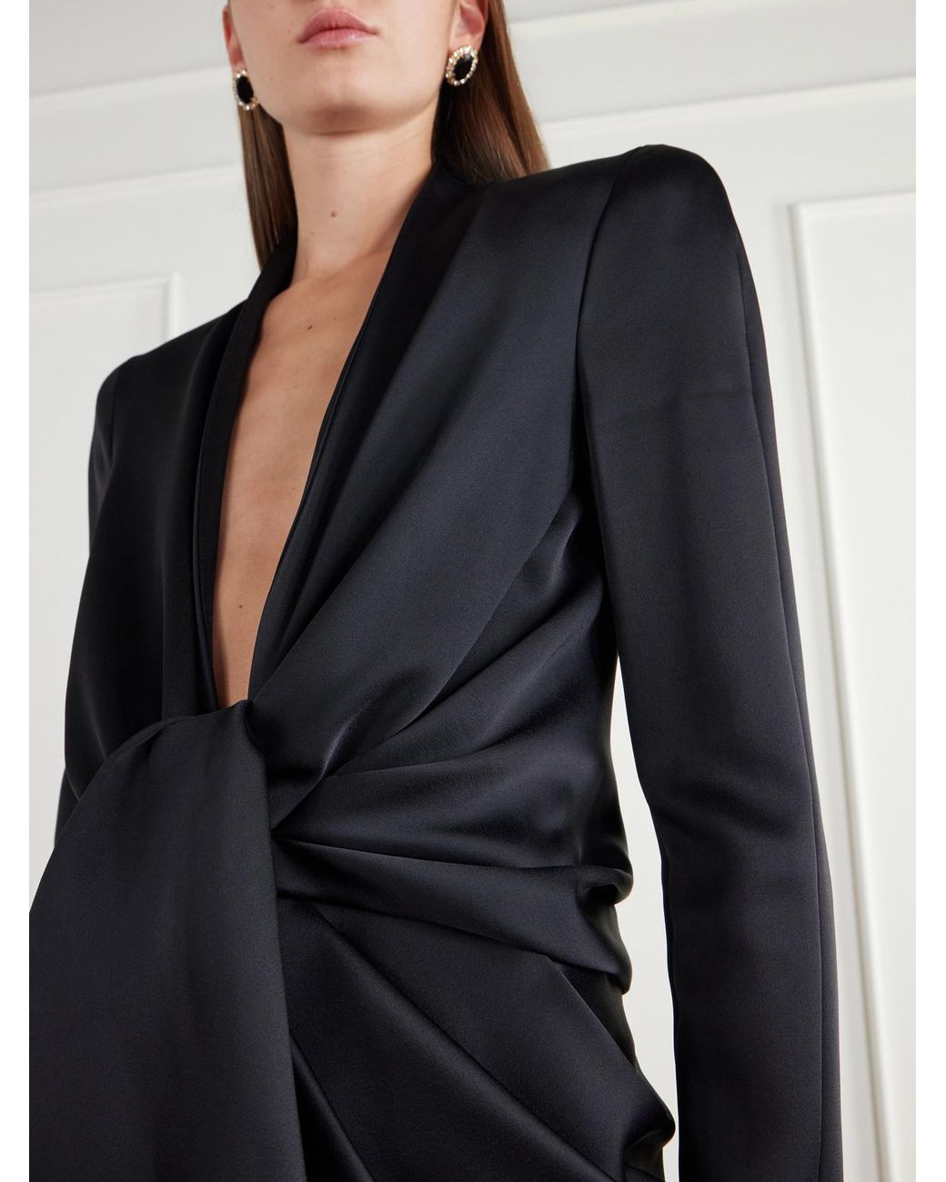 Balmain Black Tie-Detailed Draped Satin-Crepe Jacket