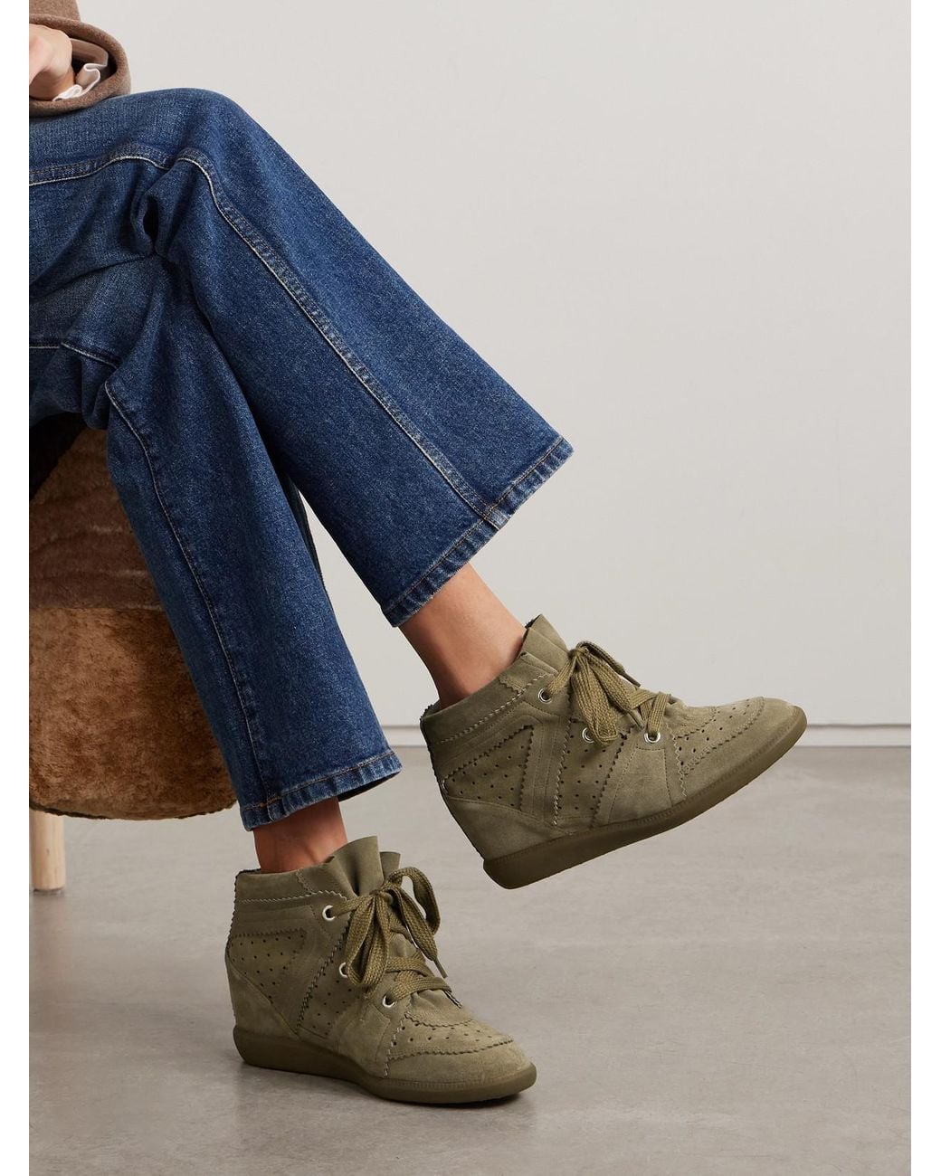 Isabel Marant Brown Bobby Perforated Suede Wedge Sneakers