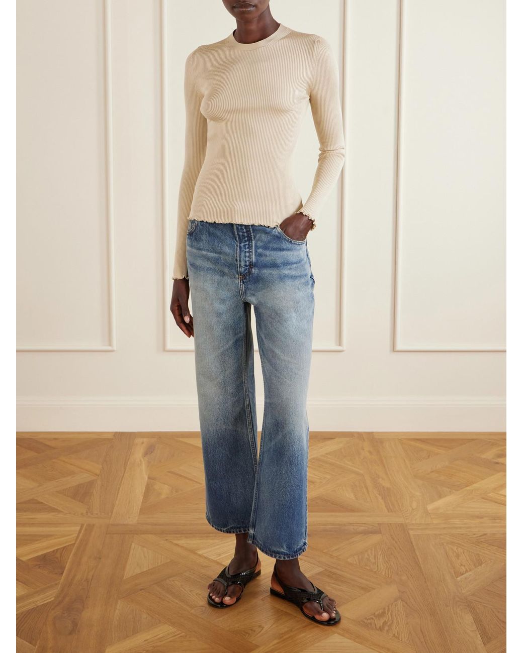 Alaïa Natural Ribbed Silk-Blend Top