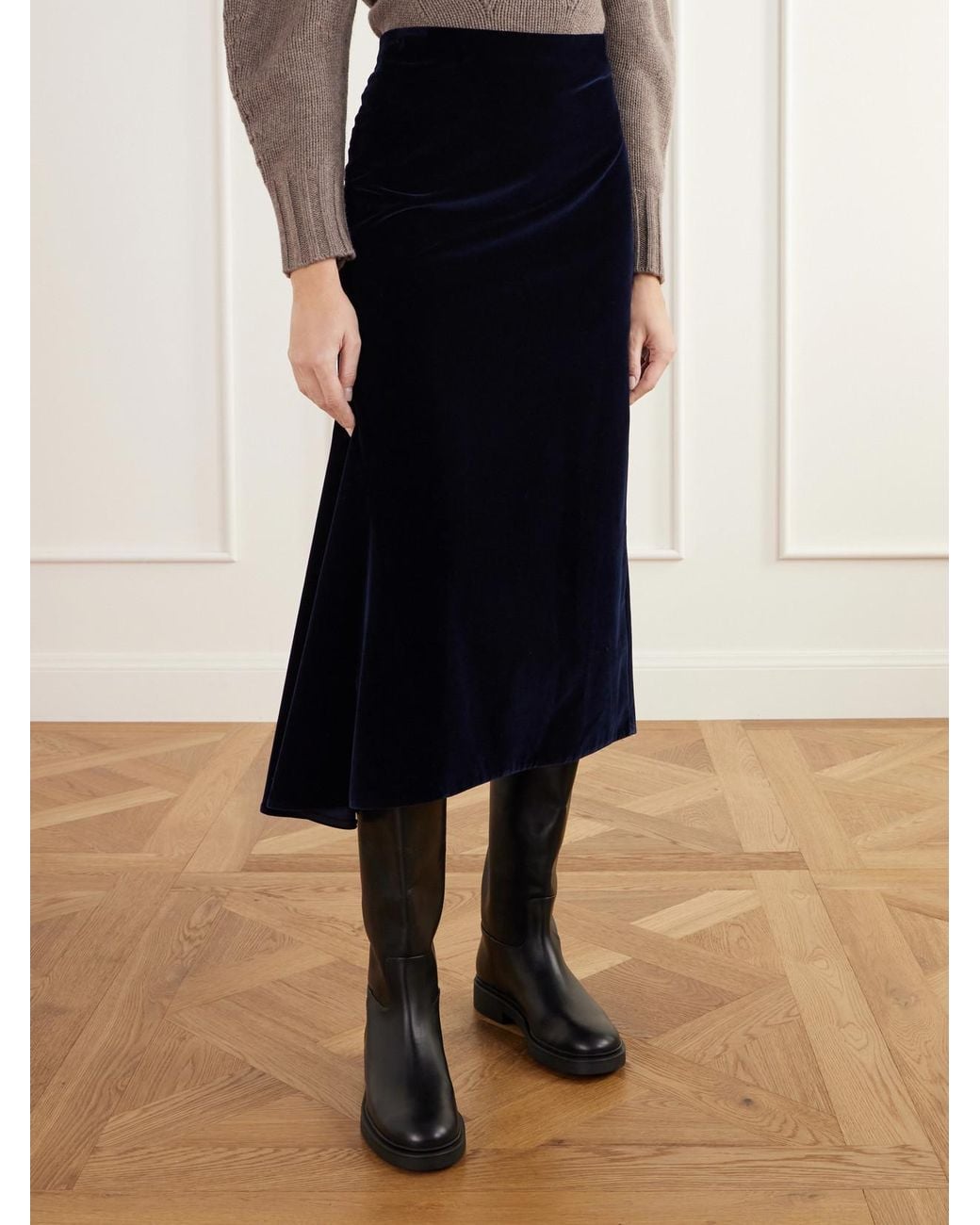 Erdem Blue Draped Asymmetric Cotton-Velvet Midi Skirt