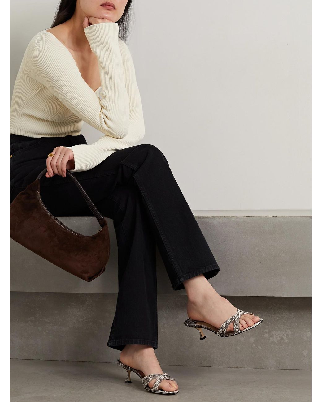 Manolo Blahnik Natural Callamu 50 Elaphe Mules