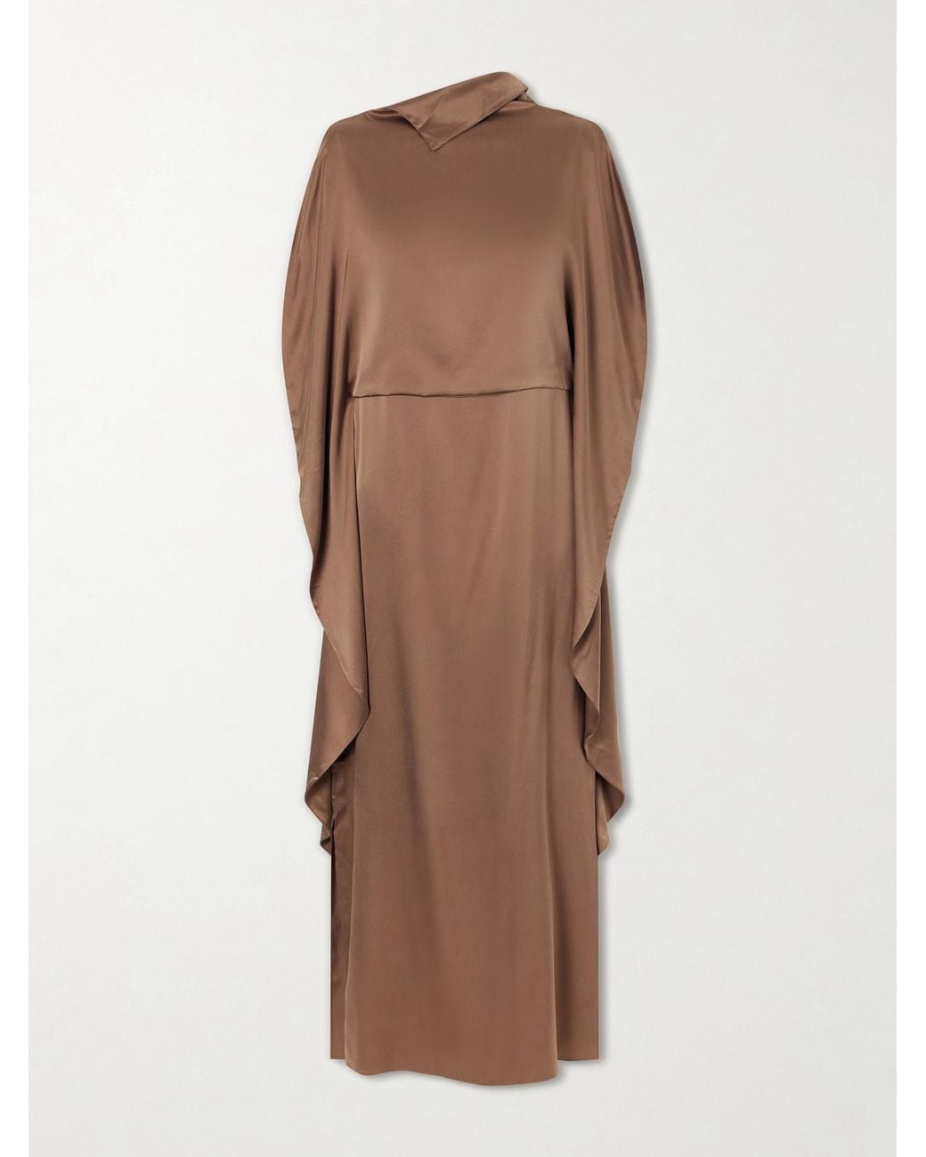 Ruohan Brown Ikra Cape-Effect Draped Silk-Habotai Maxi Dress
