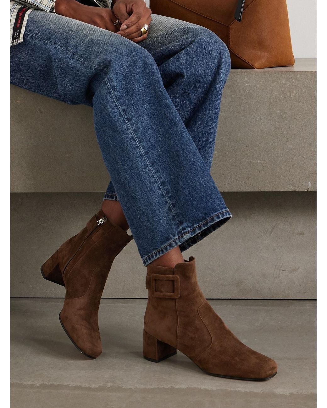 Roger Vivier Brown Tres Vivier Polly 45 Buckled Suede Ankle Boots