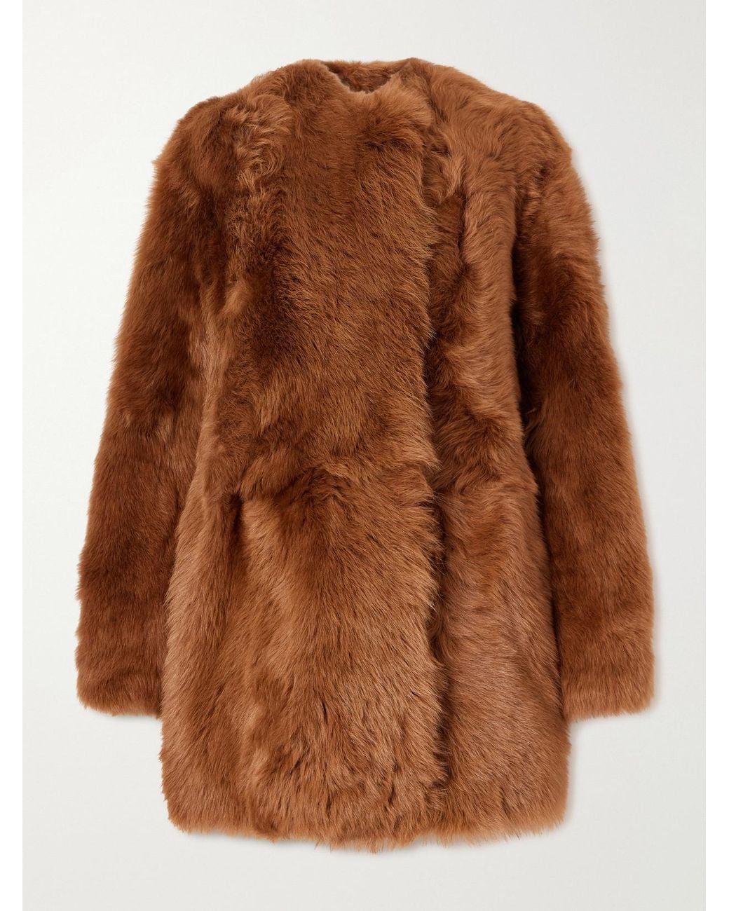 Totême Brown Collarless Shearling Coat