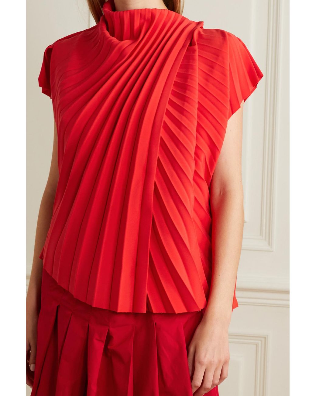 A.W.A.K.E. MODE Asymmetric Pleated Stretch-cady Top in Red | Lyst