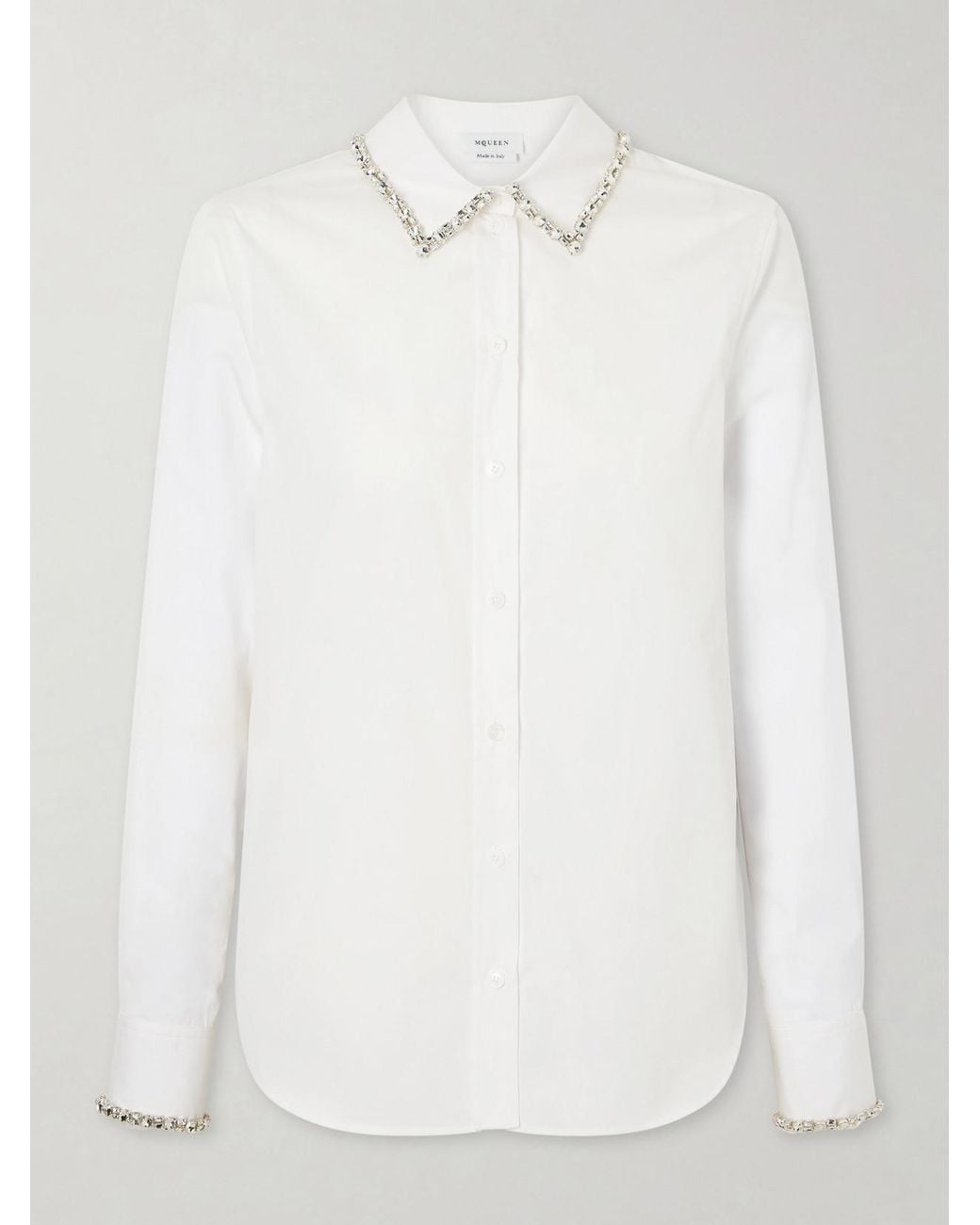 Crystal-Embellished Cotton-Poplin Shirt Alexander McQueen en coloris White