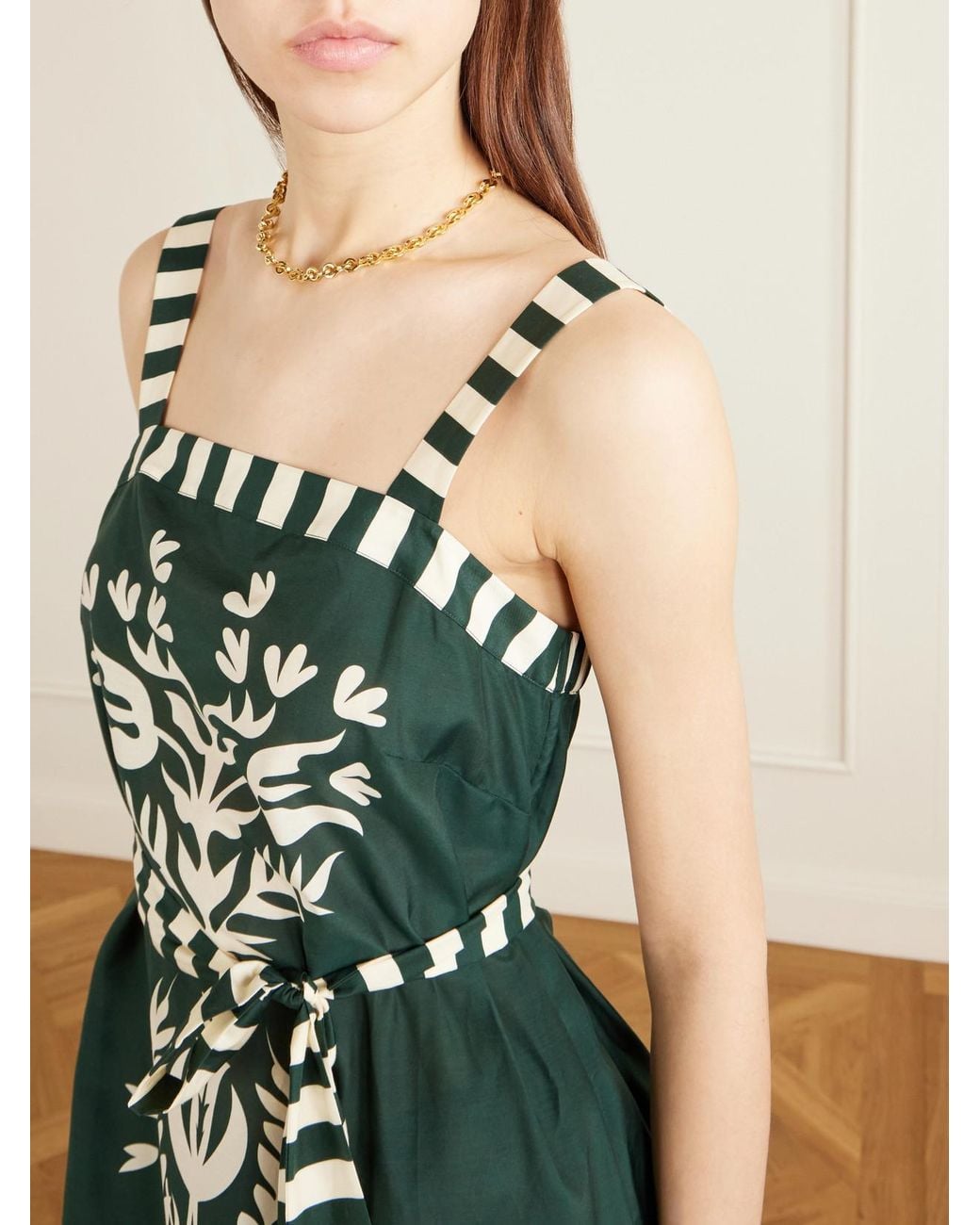 Eres Green Lakshya Belted Printed Cotton And Silk-Blend Midi Dress