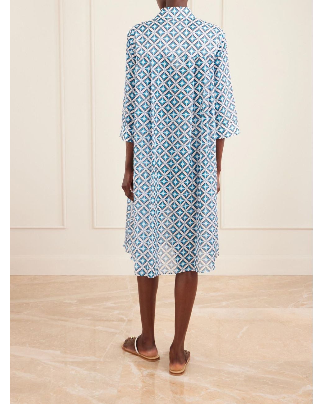 Max Mara Blue Steppa Printed Cotton And Silk-Blend Midi Dress